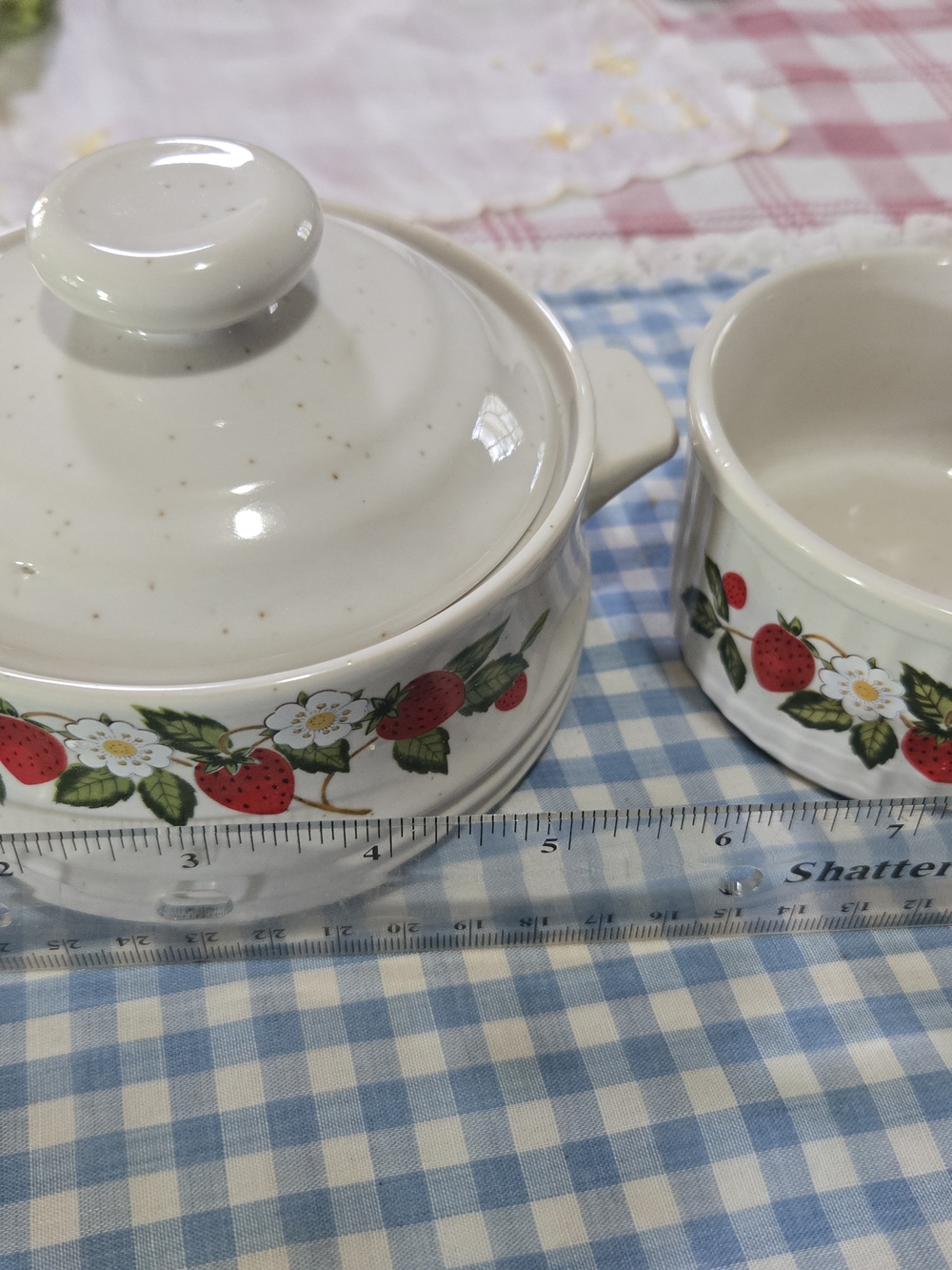 Vintage Sheffield Ceramic Strawberry & Cream Pattern Covered Casserole - White